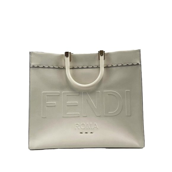 FENDI - Plexiglass Handle Sunshine Medium Cream Shopper Tote w/ Shoulder Strap - Picture 14 of 15